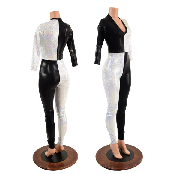 3/4 Sleeve Harlequin Catsuit with V neckline - Coquetry Clothing