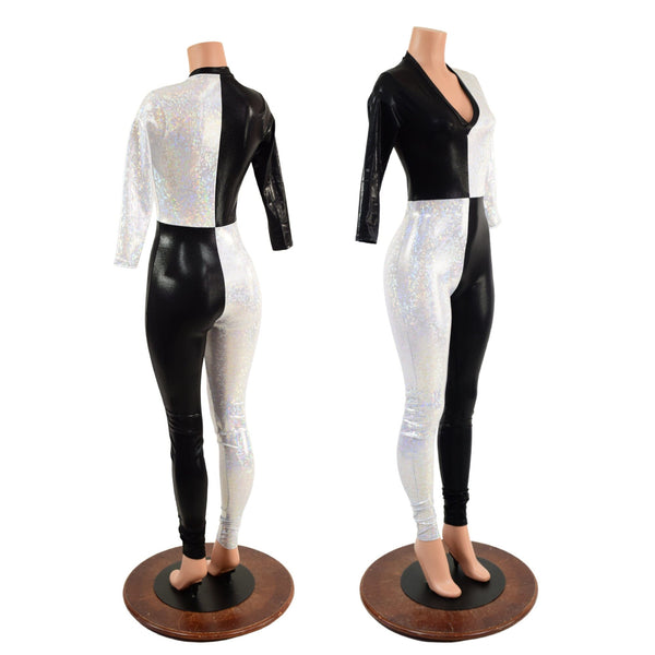 3/4 Sleeve Harlequin Catsuit with V neckline - 1