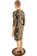 3/4 Sleeve Leopard Print Wiggle Dress - Coquetry Clothing