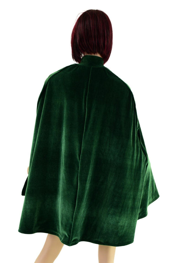 35" Collared Cape in Green Velvet, lined with Green Shattered Glass - Coquetry Clothing