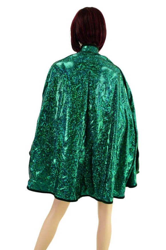 35" Collared Cape in Green Velvet, lined with Green Shattered Glass - Coquetry Clothing