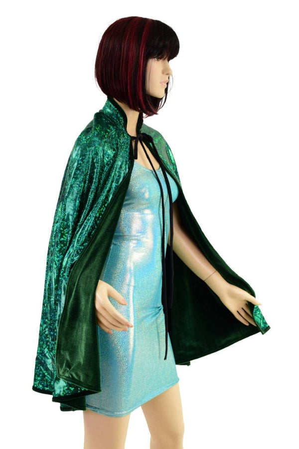 35" Collared Cape in Green Velvet, lined with Green Shattered Glass - 5