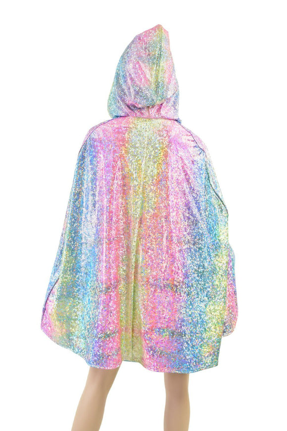35" Hooded Rainbow Shattered Glass Cape with Galaxy Lining - Coquetry Clothing