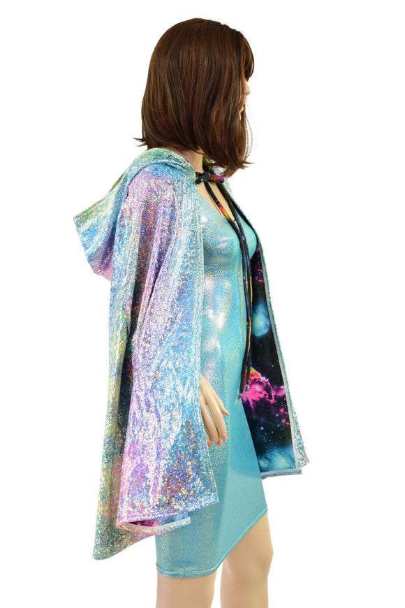 35" Hooded Rainbow Shattered Glass Cape with Galaxy Lining - Coquetry Clothing