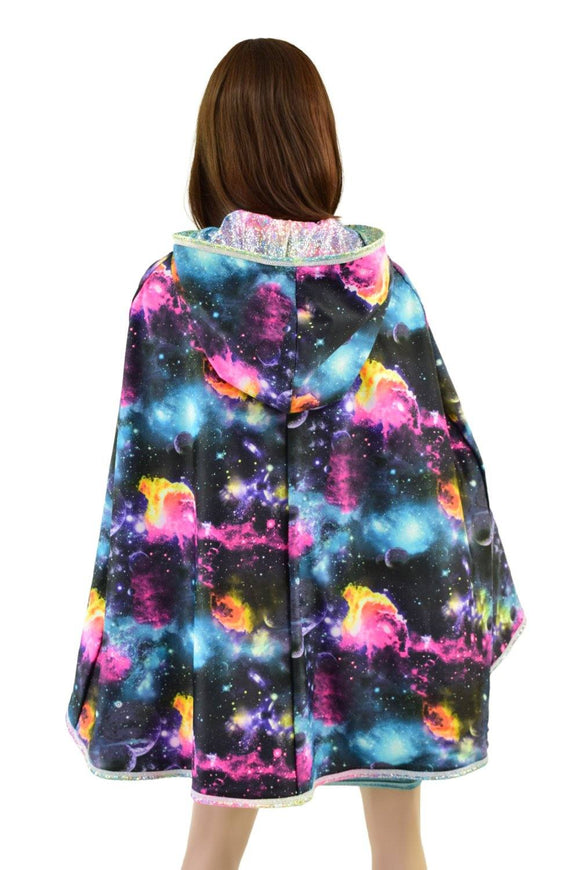 35" Hooded Rainbow Shattered Glass Cape with Galaxy Lining - Coquetry Clothing