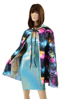 35" Hooded Rainbow Shattered Glass Cape with Galaxy Lining - Coquetry Clothing