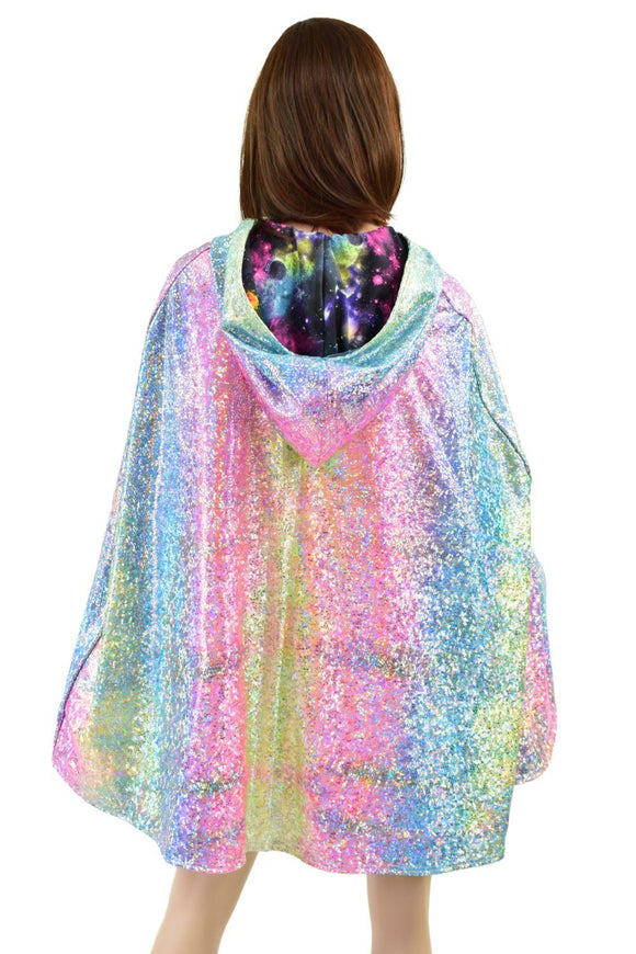 35" Hooded Rainbow Shattered Glass Cape with Galaxy Lining - Coquetry Clothing