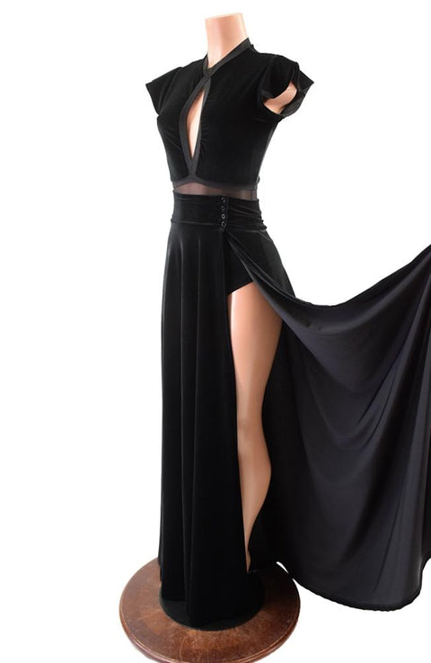 Black Velvet Romper & Break Away Skirt Set - Coquetry Clothing