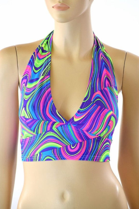 Darted Tie Back Halter Top in Glow Worm - Coquetry Clothing