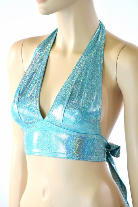 Darted Tie Back Halter in Seafoam Holographic - Coquetry Clothing