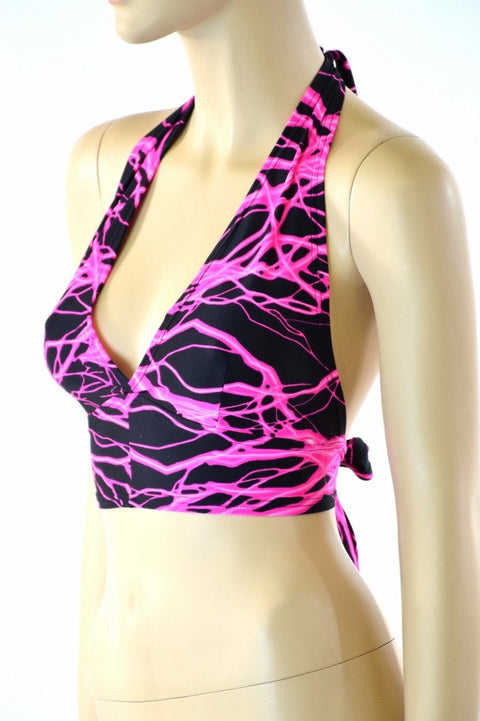 Neon Pink Lightning Tie Back Halter - Coquetry Clothing