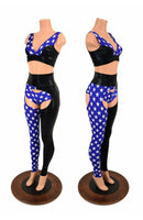 3PC Black & Blue and White Star Chaps Set - Coquetry Clothing