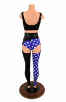 3PC Black & Blue and White Star Chaps Set - Coquetry Clothing