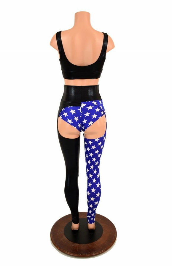3PC Black & Blue and White Star Chaps Set - Coquetry Clothing