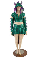 3PC Horned Dragon Crop, Skirt and Arm Warmers Set - Coquetry Clothing