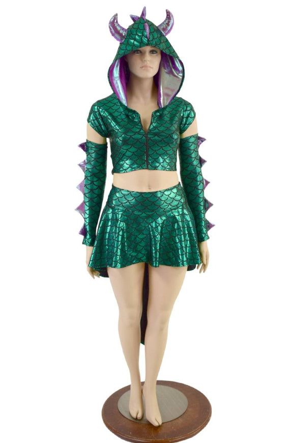 3PC Horned Dragon Crop, Skirt and Arm Warmers Set - Coquetry Clothing
