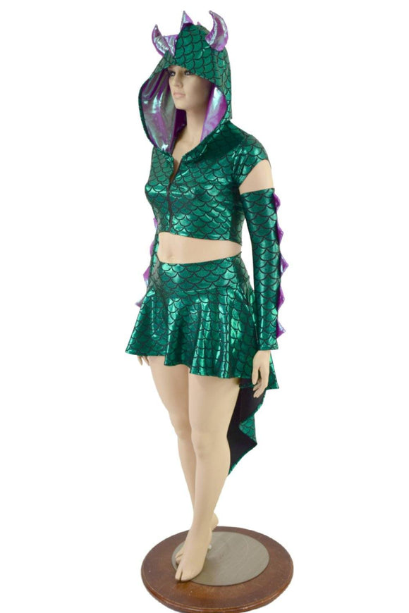 3PC Horned Dragon Crop, Skirt and Arm Warmers Set - Coquetry Clothing