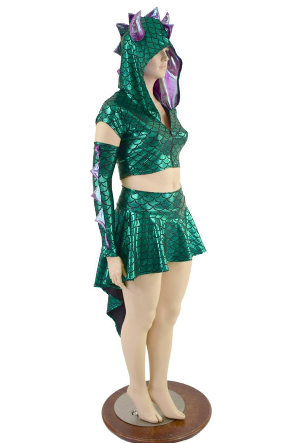 3PC Horned Dragon Crop, Skirt and Arm Warmers Set - Coquetry Clothing