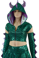 3PC Horned Dragon Crop, Skirt and Arm Warmers Set - Coquetry Clothing
