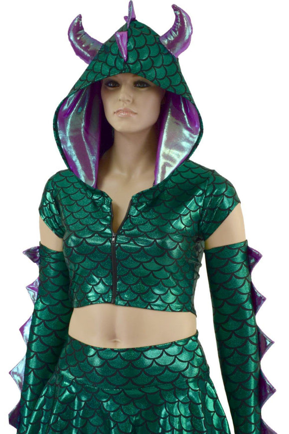 3PC Horned Dragon Crop, Skirt and Arm Warmers Set - Coquetry Clothing