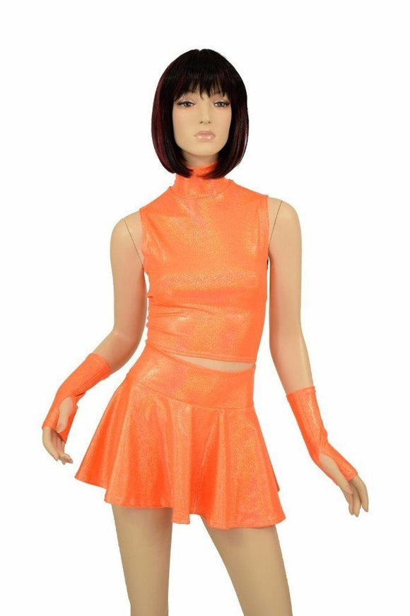 3PC Orange Top, Skirt, & Gloves Skirt Set - Coquetry Clothing