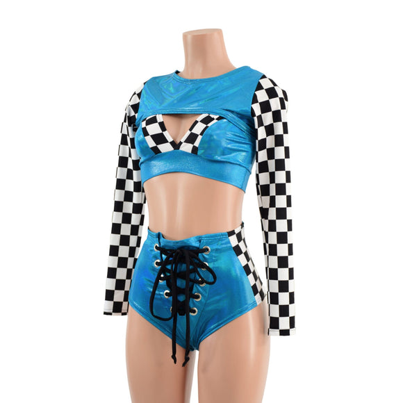3PC Peacock Grid Girl Set - Coquetry Clothing