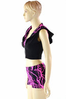 3PC Pink Lightning Hoodie, Crop and Shorts Set - Coquetry Clothing