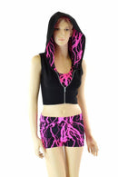 3PC Pink Lightning Hoodie, Crop and Shorts Set - Coquetry Clothing