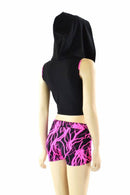 3PC Pink Lightning Hoodie, Crop and Shorts Set - Coquetry Clothing