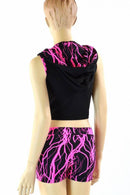 3PC Pink Lightning Hoodie, Crop and Shorts Set - Coquetry Clothing