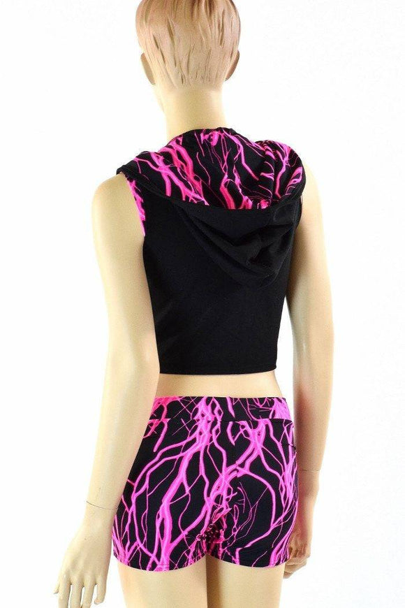 3PC Pink Lightning Hoodie, Crop and Shorts Set - Coquetry Clothing