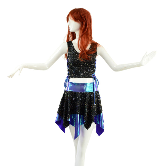 3PC Pixie Skirt & Lace Up Side Crop Tank with Sorceress Bolero Set - Coquetry Clothing