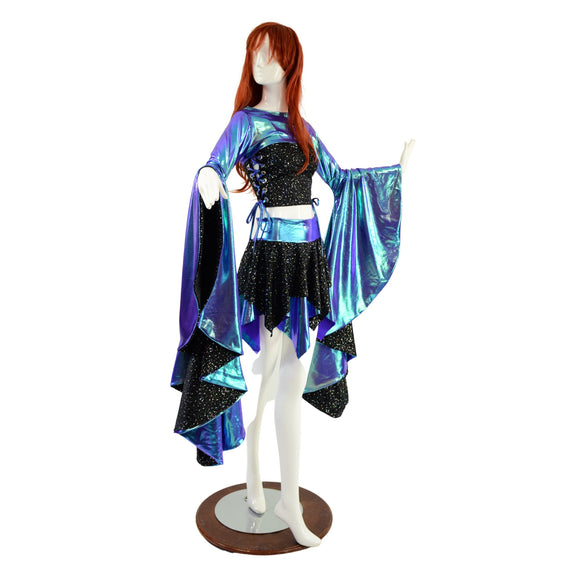 3PC Pixie Skirt & Lace Up Side Crop Tank with Sorceress Bolero Set - Coquetry Clothing