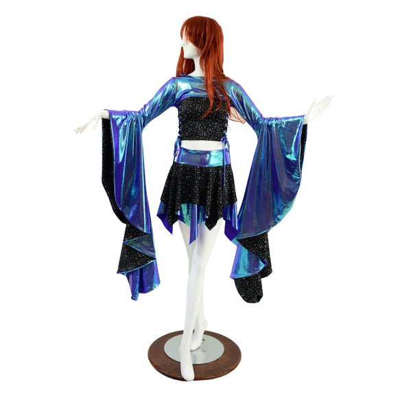 3PC Pixie Skirt & Lace Up Side Crop Tank with Sorceress Bolero Set - Coquetry Clothing