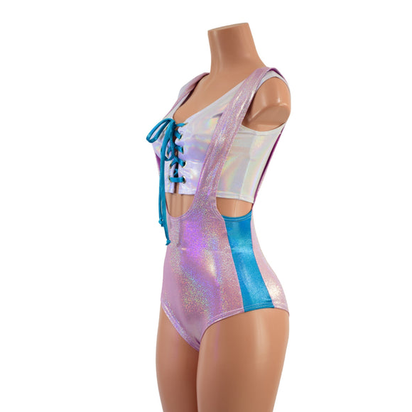 3PC Suspender Romper, Tux Belt & Lace Up Top Set - Coquetry Clothing