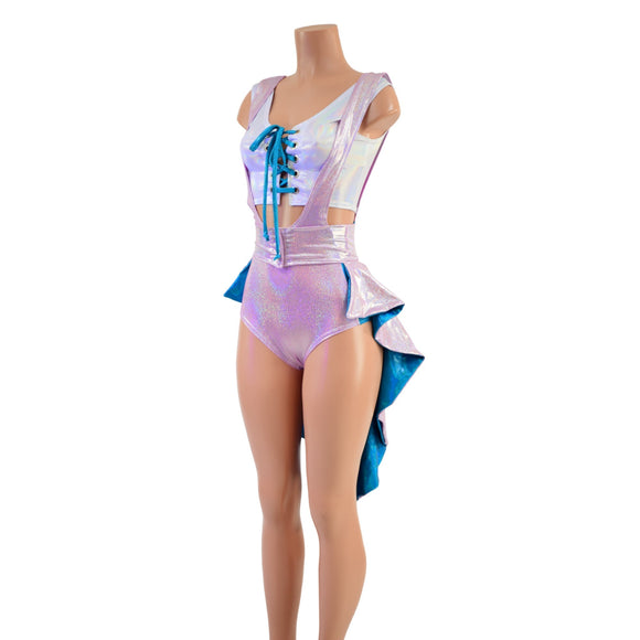 3PC Suspender Romper, Tux Belt & Lace Up Top Set - Coquetry Clothing