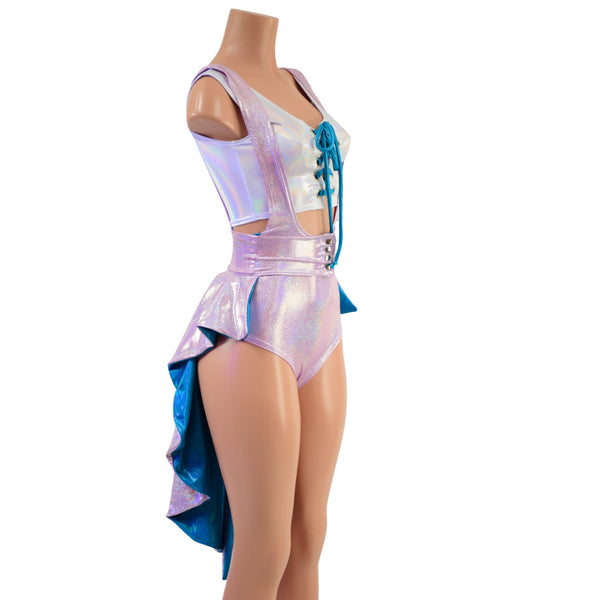 3PC Suspender Romper, Tux Belt & Lace Up Top Set - 7