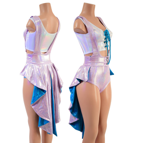3PC Suspender Romper, Tux Belt & Lace Up Top Set - Coquetry Clothing