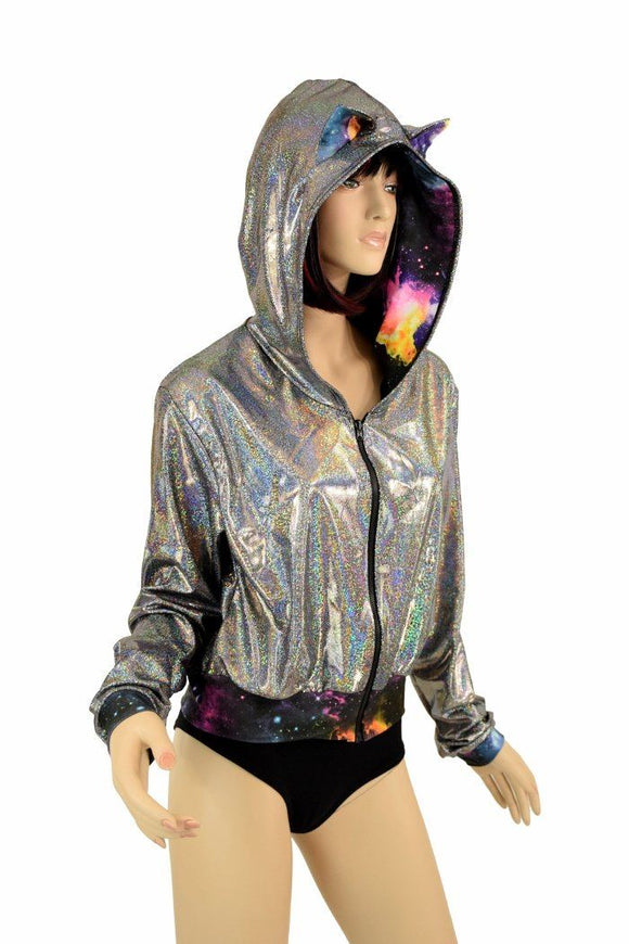 3XL Ready to Ship Cat Ear "Kimberly" Jacket in Silver Holo - Coquetry Clothing