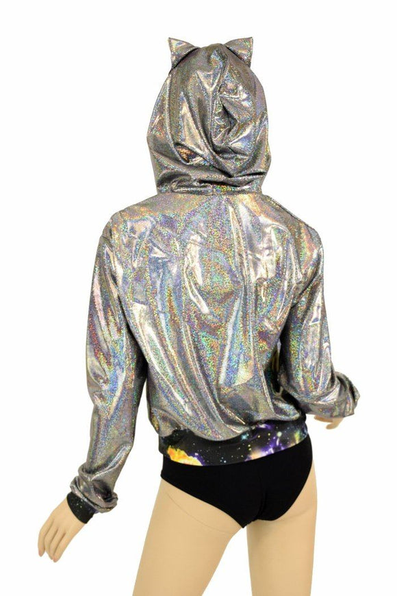 3XL Ready to Ship Cat Ear "Kimberly" Jacket in Silver Holo - Coquetry Clothing