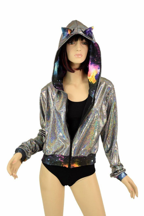 3XL Ready to Ship Cat Ear "Kimberly" Jacket in Silver Holo - Coquetry Clothing