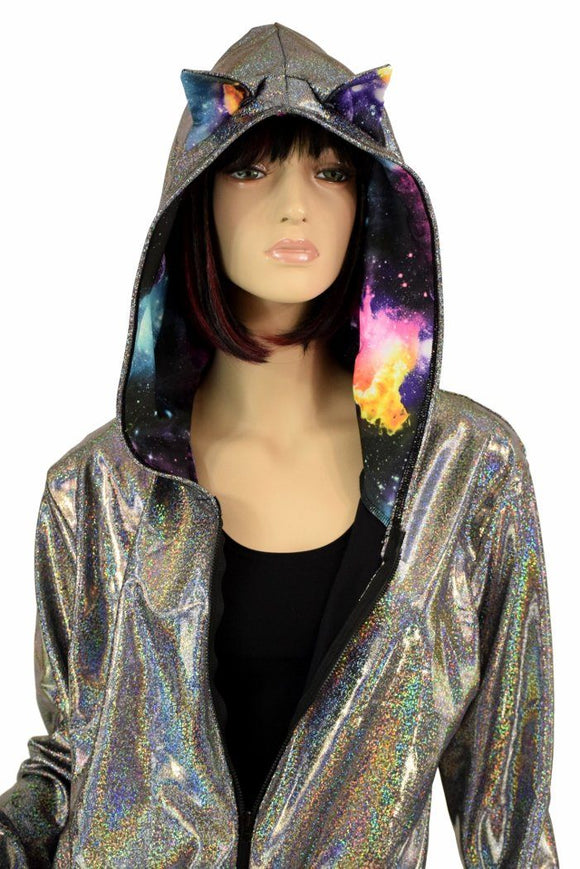 3XL Ready to Ship Cat Ear "Kimberly" Jacket in Silver Holo - Coquetry Clothing