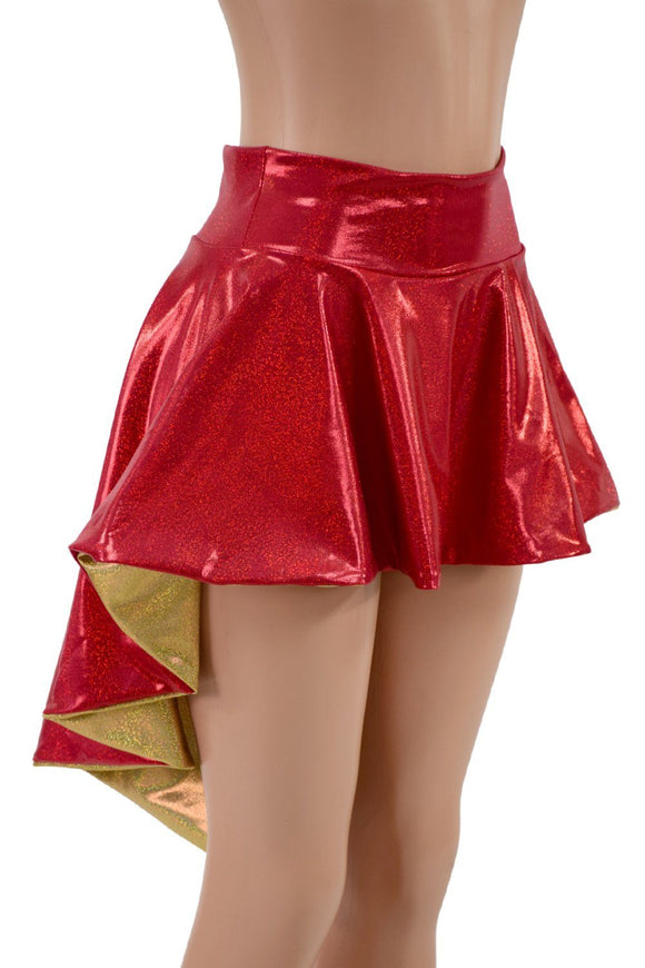 3XL Ready to Ship Red & Gold Hi Lo Flip Skirt - Coquetry Clothing