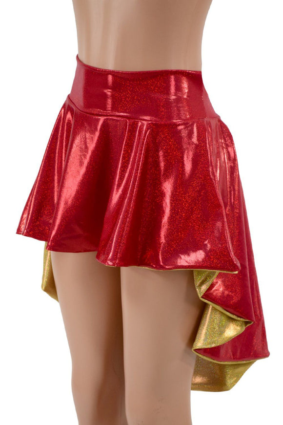 3XL Ready to Ship Red & Gold Hi Lo Flip Skirt - Coquetry Clothing
