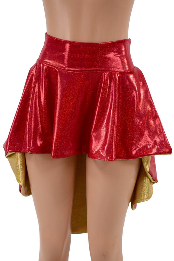 3XL Ready to Ship Red & Gold Hi Lo Flip Skirt - Coquetry Clothing