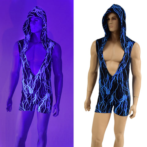 Mens UV Glow Deep Bro V Hooded Romper - Coquetry Clothing