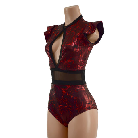 Primeval Red Keyhole & Mesh Romper - Coquetry Clothing