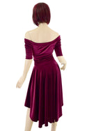 Burgundy Velvet Off Shoulder Hi Lo Dress - 3