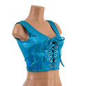 Lace Up Crop Tank in Peacock Blue Holographic - 1