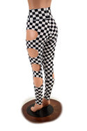 High Waist Quad Cutout Leggings in Black & White Checkered - 4